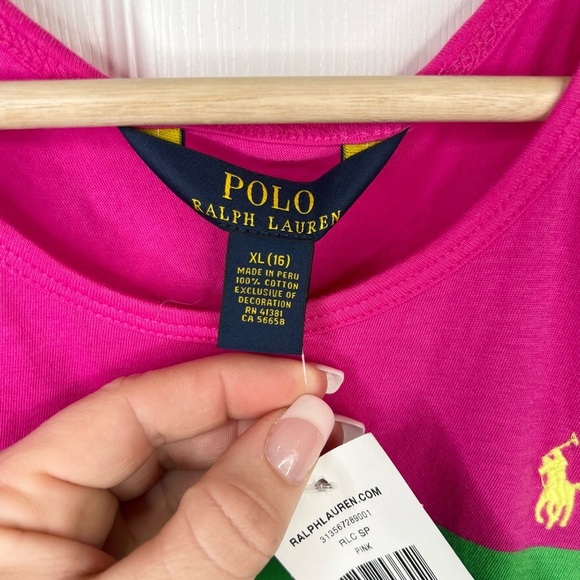 Polo Ralph Lauren Colorblock Tank Top Multicolor Casual Pink Blue Girls Size XL - Picture 6 of 8